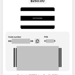 Sephora $250 Gift Card - $200 ($50 FREE) 3 avail. Can send immediately! digital